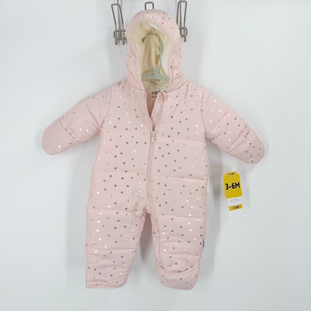 Carter's Heavyweight Puffer Snowsuit Baby 3-6M Pink Silver Polka Dot Hooded
